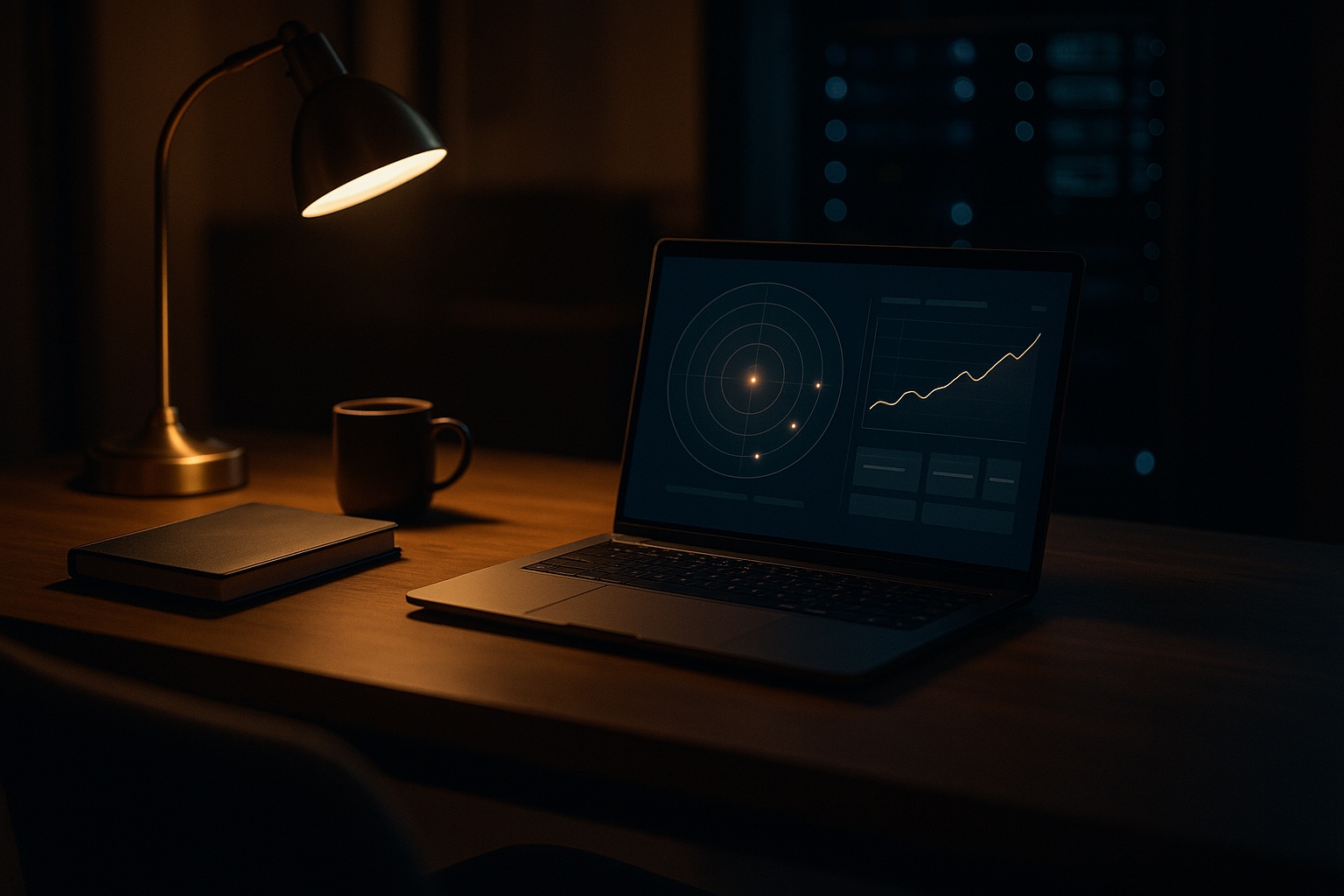 A laptop with a radar chart and a rising curve – a website run by an AI agent