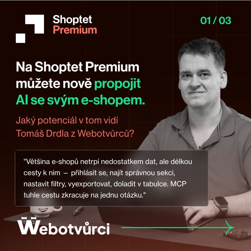 Tomáš Drdla in a Shoptet Premium carousel about MCP