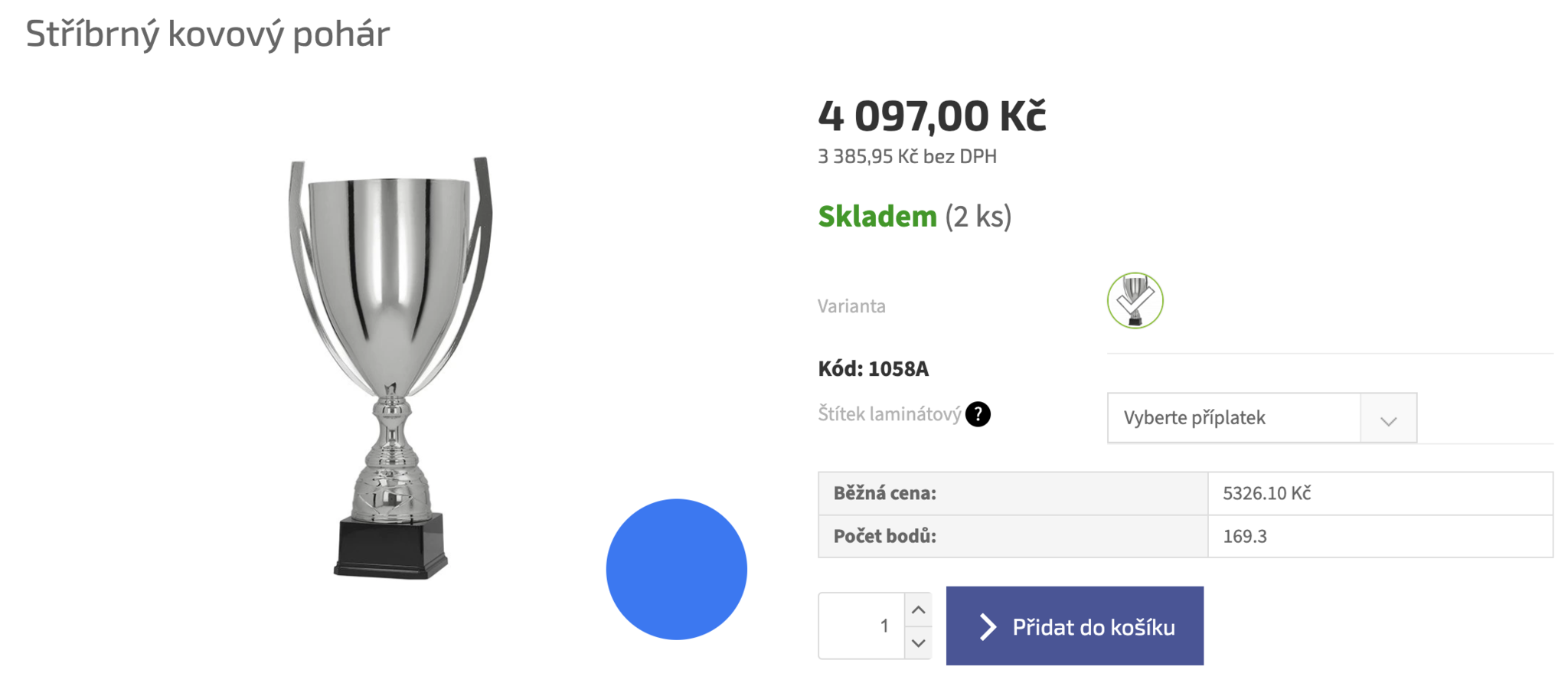 Detail produktu v e-shopu na Shoptetu s tabulkou zobrazující běžnou cenu a počet bodů – ukázka přepočtu bodů a ceny pro běžné uživatele