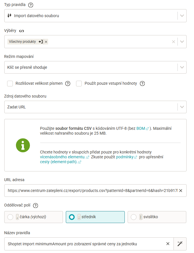 Mergado – import CSV exportu ze Shoptetu s minimálním objednatelným množstvím
